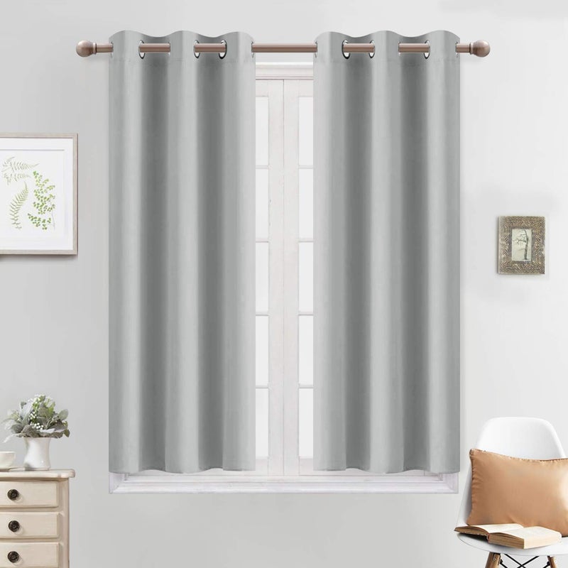 Yakamok Light Gray Blackout Curtains Light Blocking Thermal Insulated Window Panels,Solid Grommet Top Drapes for Bedroom(38x45 Inch, Light Grey, 2 Panels) - Image 1